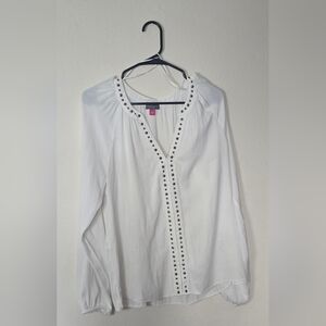 Vince Camuto White Studded Long Sleeve Office Casual Lightweight Blouse Size L